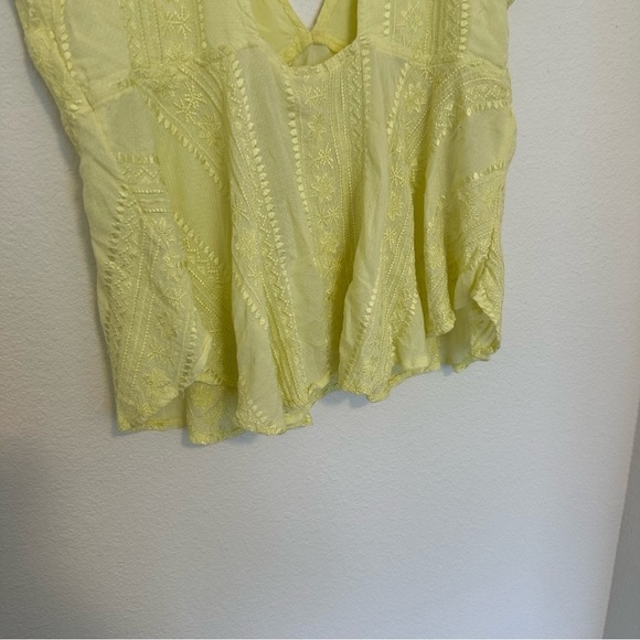 Free People Twist And Shell Embroidered Top Pale Yellow Tie Open Back Size Large - Picture 7 of 10